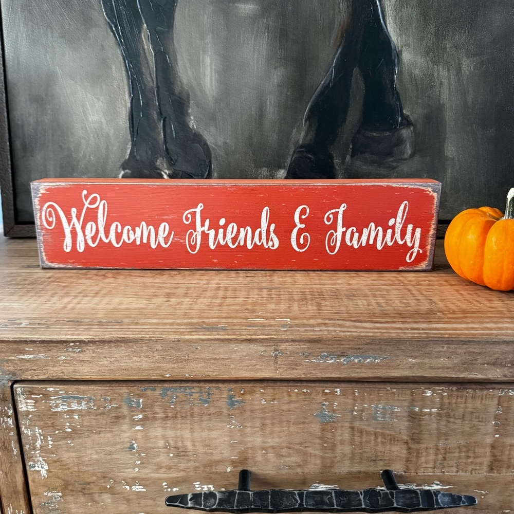 Welcome Friends & Family Wood Sign Tabletop Fall Decorative Decor